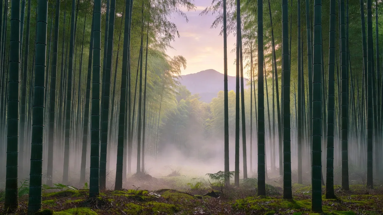 竹林の朝霧