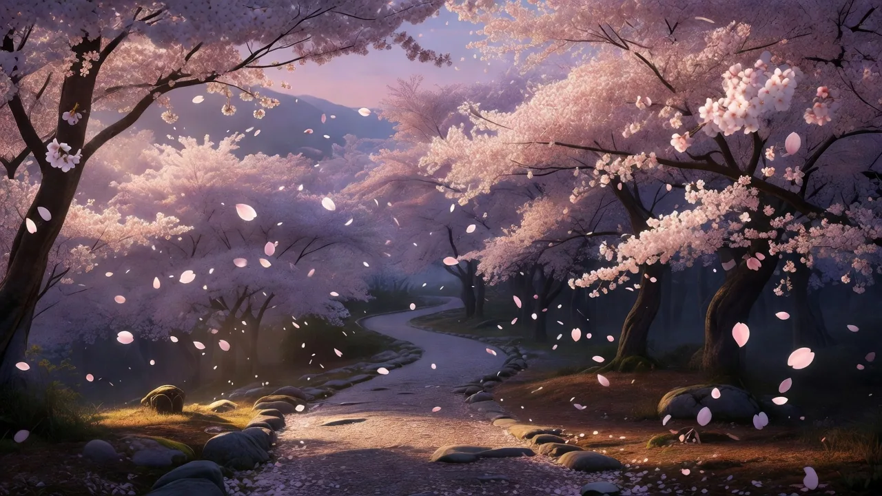 桜と山道